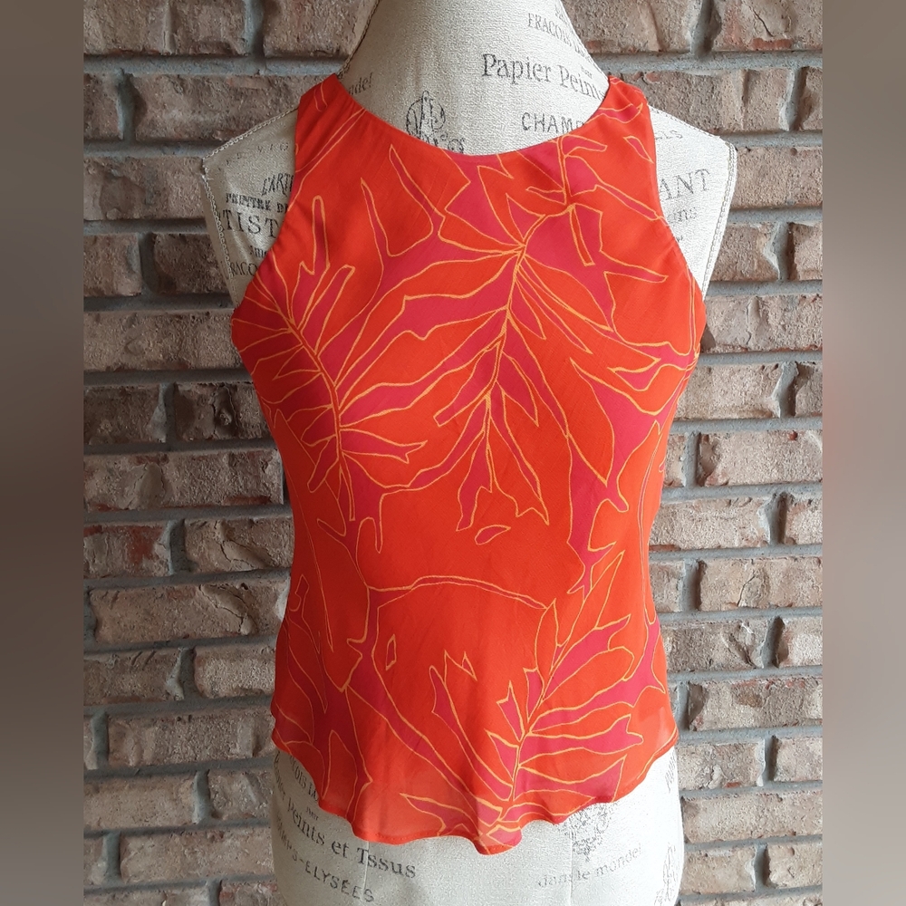 Ralph Ralph Lauren Tropical Floral Print Sleeveless Cropped Blouse.